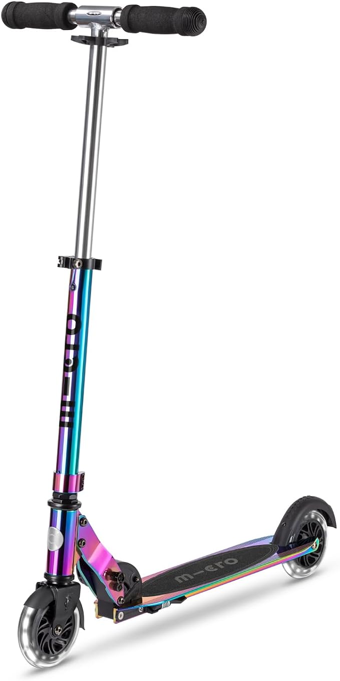 Micro Kickboard | Sprite Foldable LED Scooter for Ages 6+ | Children up to 220 lbs | 2 Wheel | Travel Ready | Adjustable T Bar | Smooth Ride, Motion Activated PU LED Wheels | Swiss Design