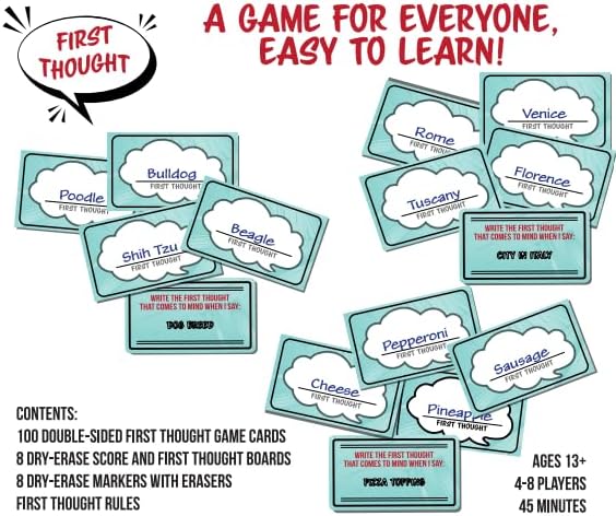 FIRST THOUGHT Family Board Game | The Hilarious Quick-Thinking Party Game | Family-Friendly Board Game | Great for Game Nights | Easy to Learn & Play Anywhere | Perfect for 4-8 Players