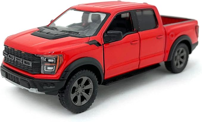 KiNSMART SetOf4 2022 Ford F-150 Raptor 5" 1:46 Scale Die Cast Model Toy Truck Black, White, Red, Blue