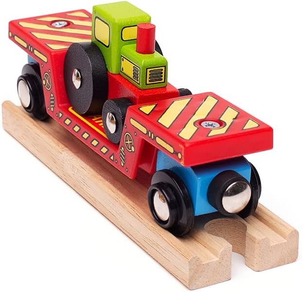 Bigjigs Rail Tractor Low Loader - Other Major Wooden Rail Brands are Compatible