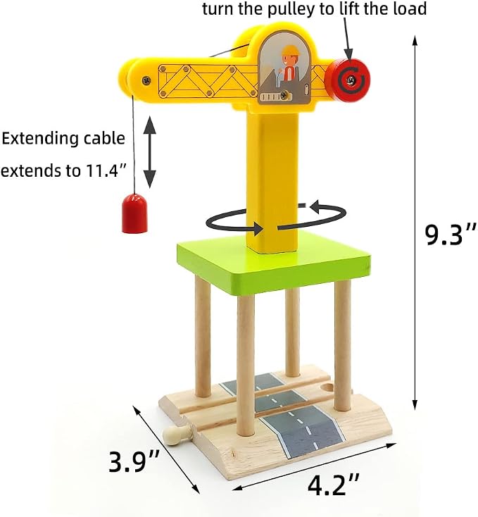 Wooden Train Track Accessories Wooden Crane Toy Set with Train Cars for 3 4 5 Year Old Boys Kids Other Major Wooden Rail Brands are Compatible (Multi-Function Crane)