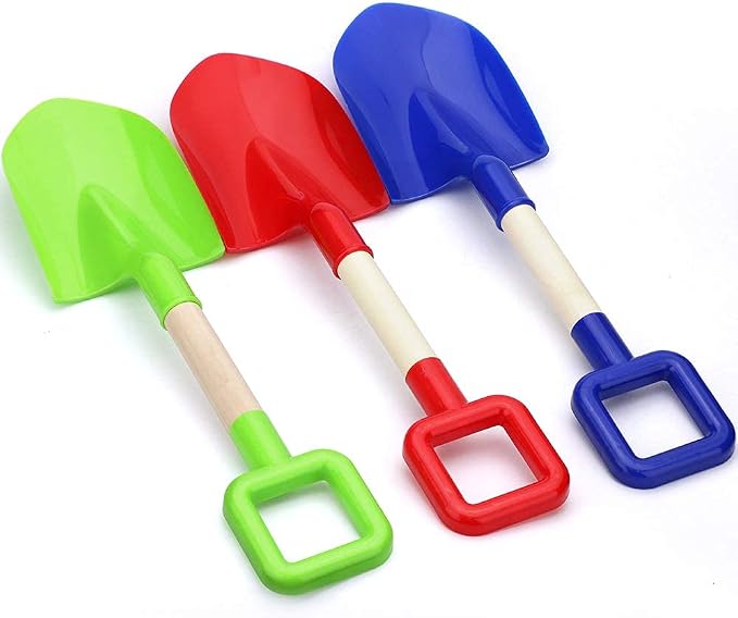 16" Kids Beach Spades Sand Shovels Toys Gardening Tools Kit Sandbox Sturdy Scoop Durable Wood Handle ABS Plastic Spade for Garden Sand Snow Backyard Summer Kids Adults 3 Pack- Blue&Green&Red