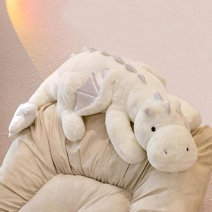 27.6" White Dragon Stuffed Animal, Small Soft Dinosaur Plush for Kids and Adults, Sturdy Fluffy Plushie Pillow