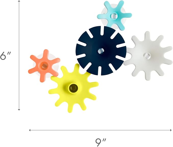 Boon Cogs Baby Bath Toys - Spinning Gear Themed Sensory Baby Toys for Bathtub - Suction Toys for Bathtub Walls - Navy and Yellow - 5 Count - Ages 12 Months and Up (Pack of 2)