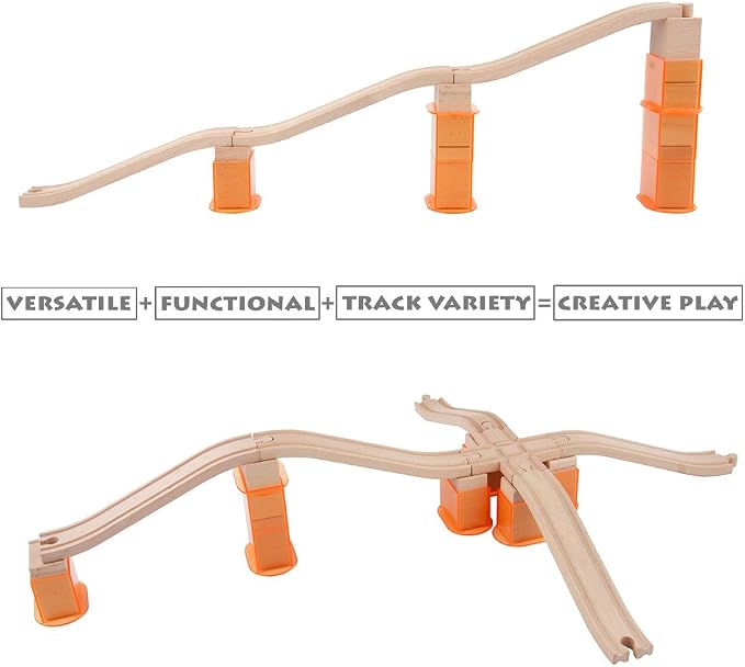 110 Pieces Wooden Train Tracks Expansion Pack with Bridges, Tunnel, Ascending Tracks, Accessories, Elevated Tracks, Toddler Boys Kids 3-8 Montessori STEM Gift Compatible Thomas, Brio Wooden Railways