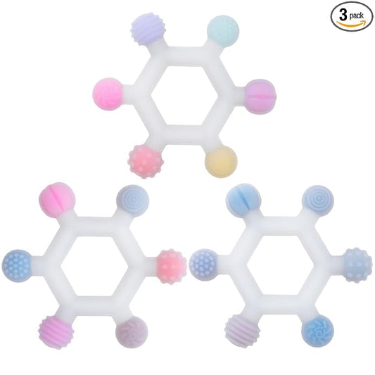 Meartchy 3 Pack Baby Teething Toys, BPA-Free Silicone Baby Teether Toys Teething Relief, Chew Toy for Babies 6-24 Months (Colorful)