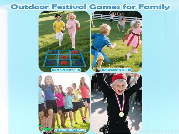 Outdoor Game Set, Kanosan Outside Giant Tic Tac Toe Bean Bag Toss Games,3 Legged Race Bands, Catch Tail Game, Field Day Birthday Party Family Reunion Carnival Yard Lawn Easter Games 28PCS