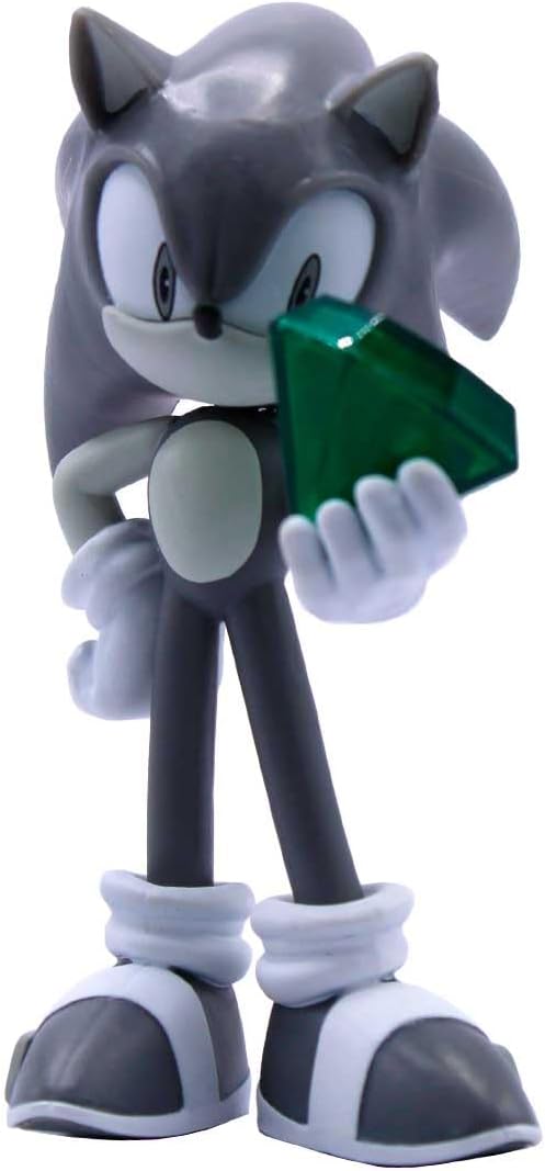Just Toys LLC Sonic The Hedgehog Buildable Figure, Black & White Limited Edition – 4″ Collectible Toy with Moveable Arms & Accessories (Gold Ring & Chaos Emerald)