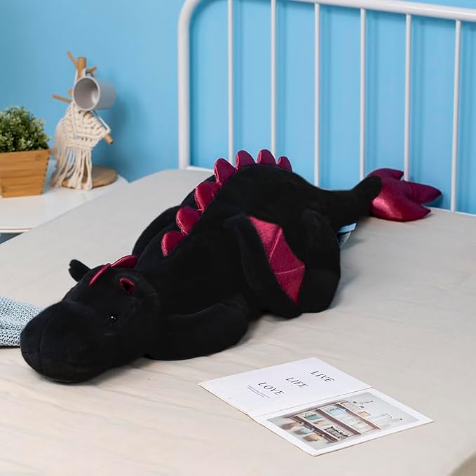 Little Weighted Dragon Stuffed Animal 27.6" 2Lbs, Small Black Weighted Plush Dragon Toy for Kids and Adults(2025 Weighted Version)