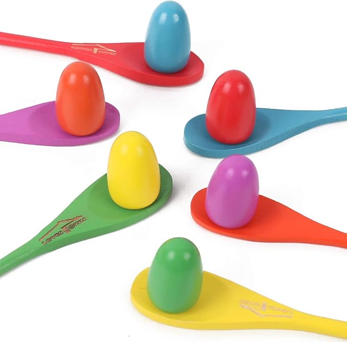LovesTown 12 PCS Egg Spoon Race Game Sets, Wooden Balance Relay Games for Kids Carnival Birthday Party Outdoor Games (Pack of 2)