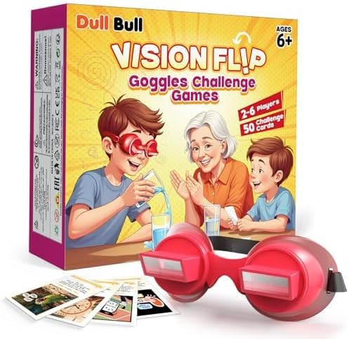 Vision Flip Goggles Challenge Game for Family & Kids,50 Colorful Challenge Cards| Adjustable Upside Down Glasses | Hilarious for Game Night & Parties 2-6 Players | Ages 6+