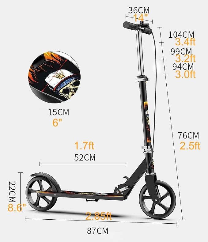 Kick Scooter for Adults Teens Kid Foldable Lightweight Sport Scooters with Hand Brake Adjustable Height Folding, Large Wheels Durable Load 300 LBS