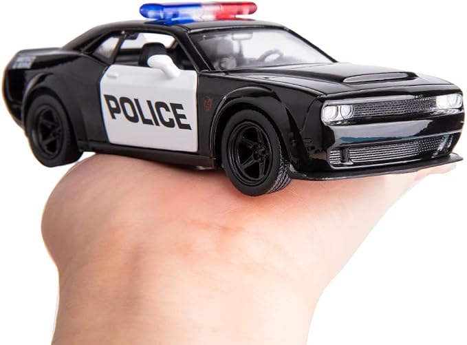 BDTCTK 1/36 Scale Challenger Police Car Model, Zinc Alloy Die-Cast Pull Back Vehicles Kid Toys for Boy Girl Gift (Black)