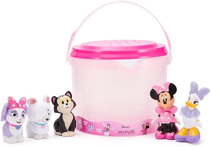 Disney Store Official Minnie Mouse Bath Toys Set - Includes 5 Detailed Toys with a Straining Storage Bucket - Bath Time Fun & Water Play Set for Kids