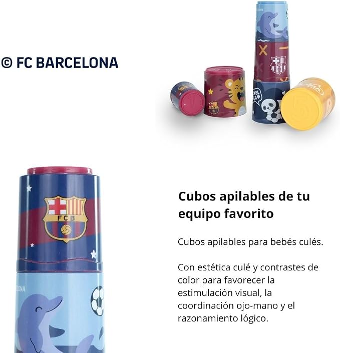 Miniland FC Barcelona Sorting & Stacking Toys, Montessori for 1 Year Old, +2 Year Old Boy, 6 Pieces, Kids Cups, Baby Toys 1 Year Old, Shape Sorter | Barça Offical License