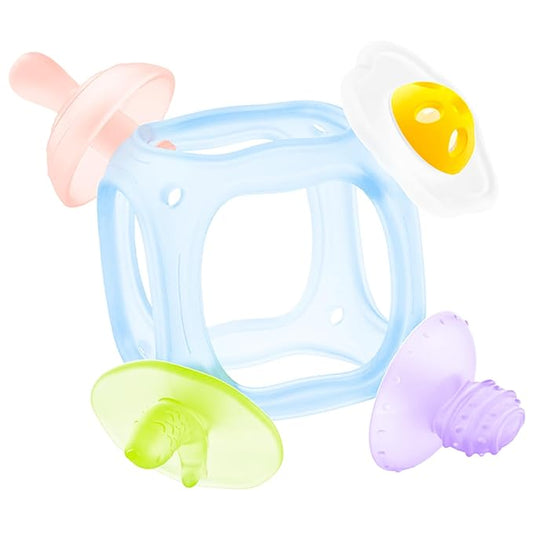 Baby Silicone Teether, Food-Grade Soft Silicone Teething and Sensory Toy, BPA-Free and Non-Toxic, Relieves Baby's Teething Discomfort, Featuring 4 Different Shapes of Teethers
