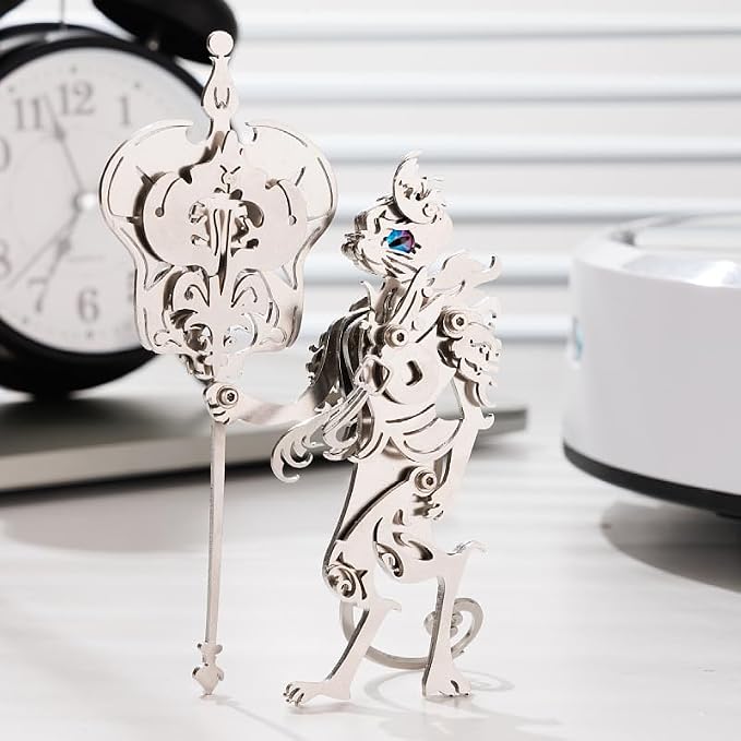 3D Metal Puzzles Toys The Meow Meow Family King and Princess Cat DIY Handmade Assembled Model Kits Ornaments Christmas New Year and Birthday Gifts for Adult (Iran Fan Elder Cat Silver)