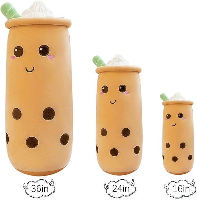 Rexinc Cute Plushies Plush Plushie Long Plush Pillow Bubble Tea Stuffed Animal Gift for Kids Adults (Brown Plush,16 Inch)