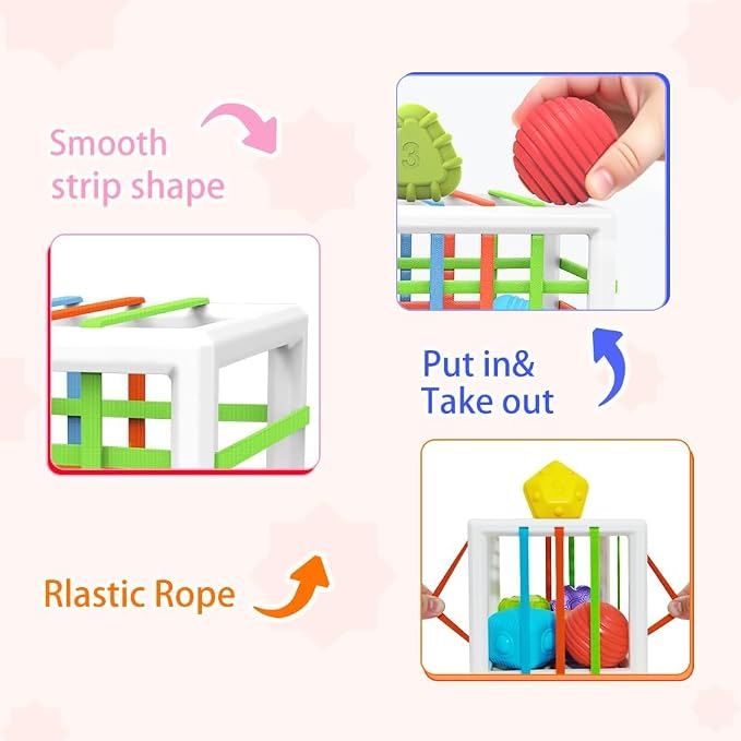 Baby Montessori Toys for 1 Year Old Boys Girls Gift, Multi Sensory Blocks Shape Sorter for Toddlers 1-3, Learning Educational Activity Cube, 1st Birthday for 6 12 18 Months