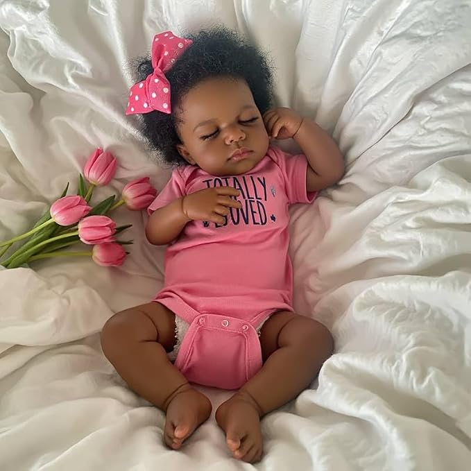 Pinky Reborn Baby Doll Black Girl 20 Inch Realistic Newborn Baby Dolls Realistic African American Reborn Doll Toy with Clothes