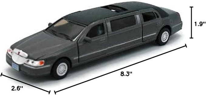 KiNSMART 1999 Lincoln Town Car Black Stretch Limousine 7Inch 1:38 Scale Die Cast Metal Model Limo Toy