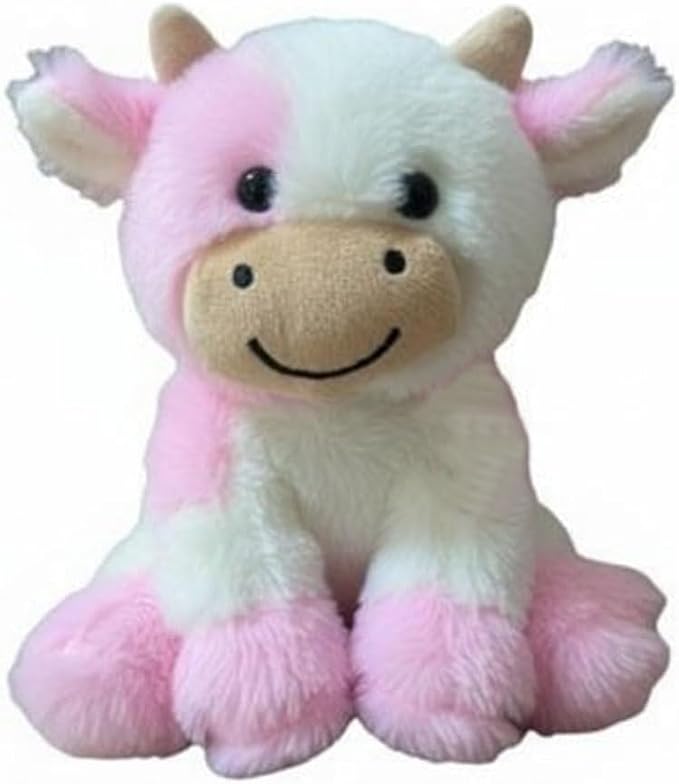 YUKOUQIAN Cute Cow Plush Stuffed Animal Doll Toy 8 inch for Girls Boys (Siting Cow Light Pink)