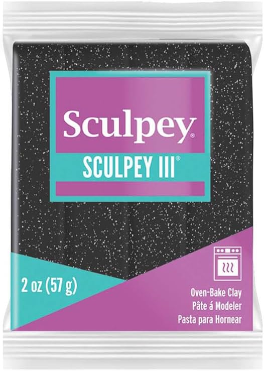 Sculpey III Polymer Oven-Bake Clay, Black Glitter, Non Toxic, 2 oz. bar, Great for modeling, sculpting, holiday, DIY, mixed media and school projects.Perfect for kids & beginners! (S302 541)