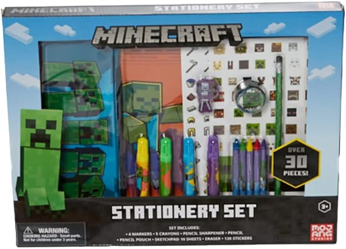 Innovative Designs Mine Craft Kids Coloring Art and Sticker Set,30 Pcs.School and Craft Supplies with Pencil Case,Blue