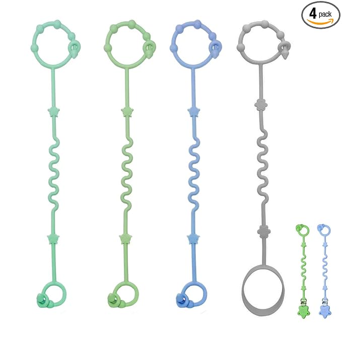 Baby Toy Strap, RTMOK Silicone Bottle Holding Clip, has 1 Toy Strap to Hold Bottles, 3 Toy Straps to Hold Any Toy, Plus 2 Free Silicone Pacifier Clips