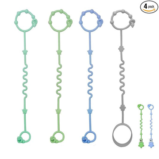Baby Toy Strap, RTMOK Silicone Bottle Holding Clip, has 1 Toy Strap to Hold Bottles, 3 Toy Straps to Hold Any Toy, Plus 2 Free Silicone Pacifier Clips