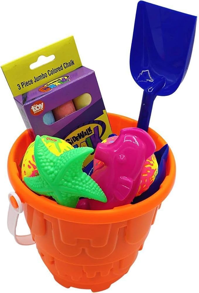 4E's Novelty 12 Sets Beach Toys - Includes 12 Sand Buckets, 12 Shovels, 24 Sand Molds for Kids - Small 5.75" Beach Buckets Bulk, Summer Party Favors, Easter Basket Stuffers, Student Gifts