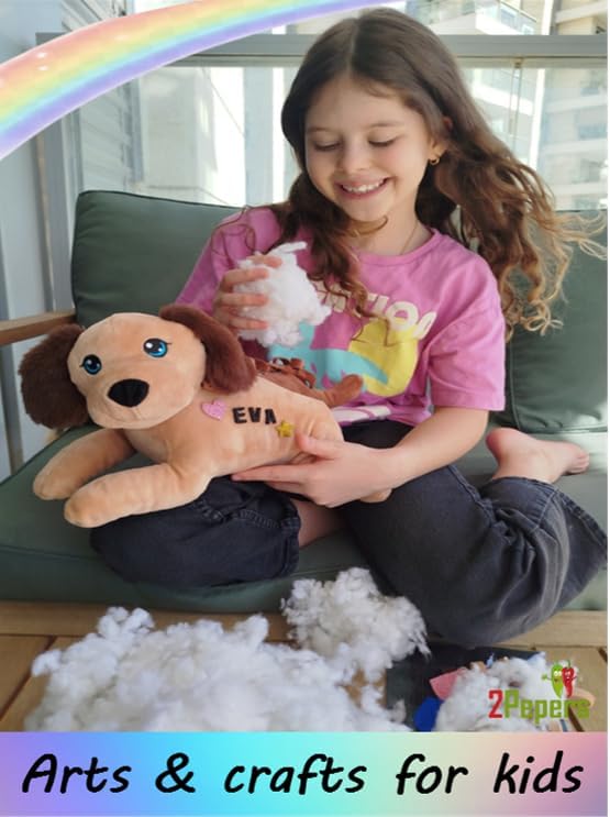2Pepers Create Your Own Best Friend: DIY No-Sew Plush Dog Craft Kit for Kids - Stuffed Animal Kit for Children, Plushie Puppy Art Pillow, Gift for Boys & Girls Ages 3 4 5 6 7 8+, Dog Toy STEM Present