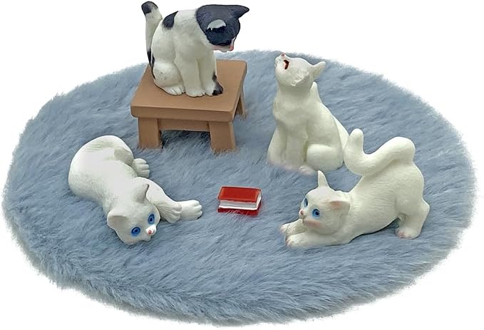 Dollhouse Cats w/ 1/12 Scale Accessories Mini Furniture Model Wooden Miniature (Multicolor-Simple)