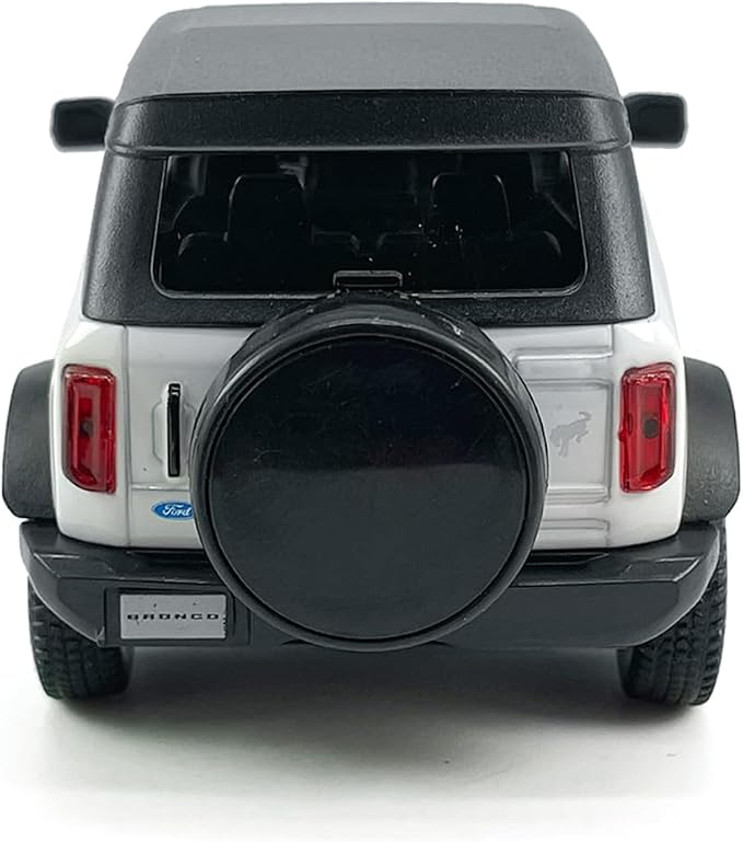 2-Door Bronco Badlands Model Car 1/36 Scale Diecast Toy Cars Metal Alloy Children’s Vehicles, Pull Back Doors Open, Black Rim, Mens Collection, Kids Toys for Boys Gifts, Cake Topper Home Décor, White