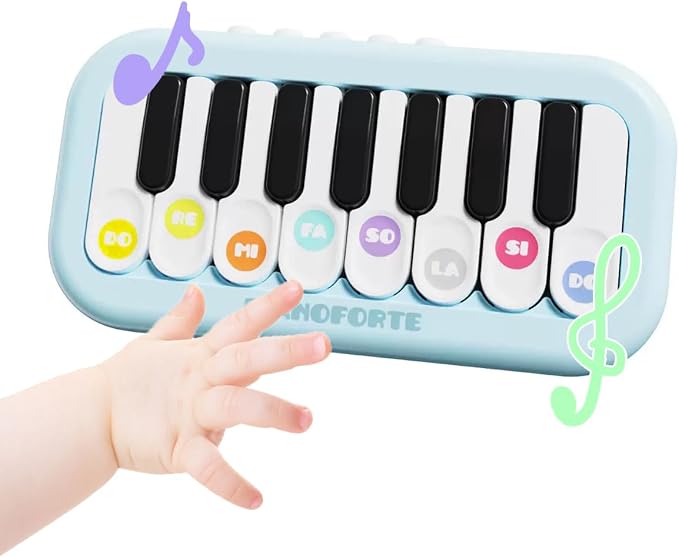 Toddlers Piano Toy with Rainbow Lights, Portable Travel Piano Keyboard Musical Instrument Learning Toys, Music Interactive Birthday Gift for 3 4 5 Year Old (Blue)