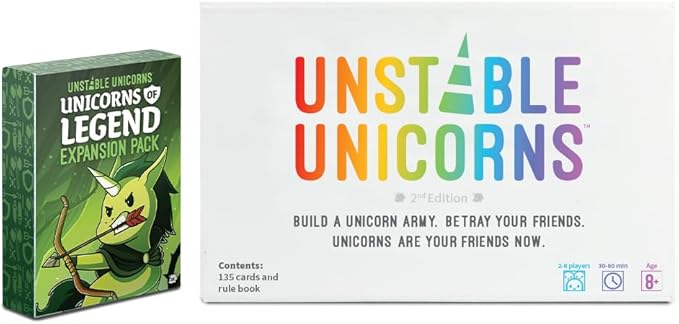Unstable Games - Unstable Unicorns Unicorns of Legend Expansion Pack - designed to be added to your Unstable Unicorns Card Game, Black, Green