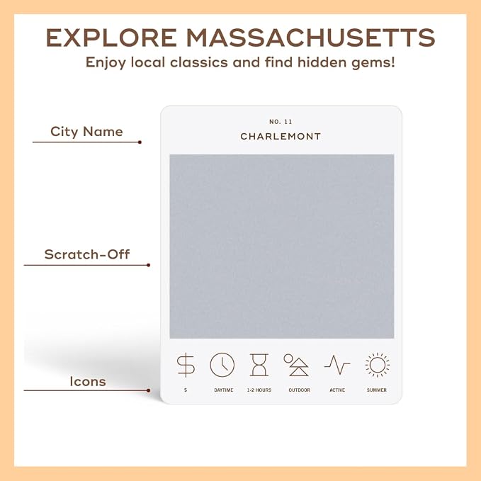 Reach International Outfitters Massachusetts Adventure Bucket List: 50 Scratch-Off Cards for Outdoor Activities, Tourist Attractions, and Road Trips - Perfect Travel Gift and Guide for Exploring