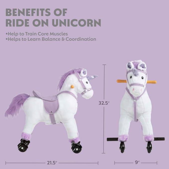 Ride on Horse - Walking Unicorn Toys with Wheels and Sounds - Ride on Toys for Kids Aged 3 and Up - Plush Kids Ride on Toys by Happy Trails