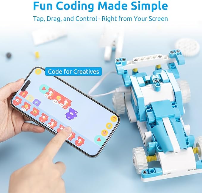 WhalesBot D1 21-in-1 STEM Coding Robot Kit for Kids (Ages 4+), 280+ Pieces Educational Building Set with APP-Controlled & Programming, 3D APP Guidance, Ideal Toy for Boys & Girls