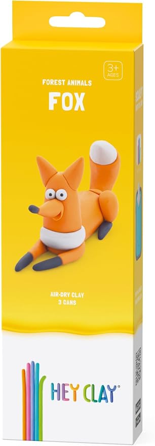 HEY CLAY Forest Animals - Claymate Fox - Air Dry Clay Kit 3 cans and Sculpting Tools with Fun Interactive Instructions App