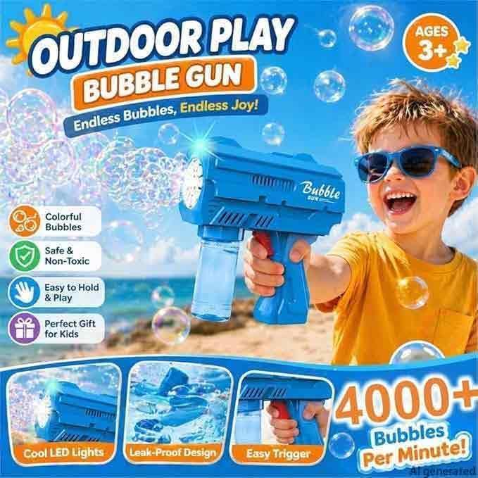 2 Pack LED Bubble Gun for Kids, Automatic Bubble Blower with 2 Refill Solutions, Leak-Proof Bubble Blaster Toy for Toddlers, Outdoor & Indoor Play, Ideal Easter & Birthday Gifts for Boys Girls Age 3-8