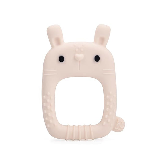 Loulou Lollipop Wild Silicone Teether for Babies 4 Months and Up, Textured Teething Ring for Sore Gums, BPA-Free Food-Grade Silicone, Easy-Grip Open Shape, Dishwasher & Freezer Safe, Bunny
