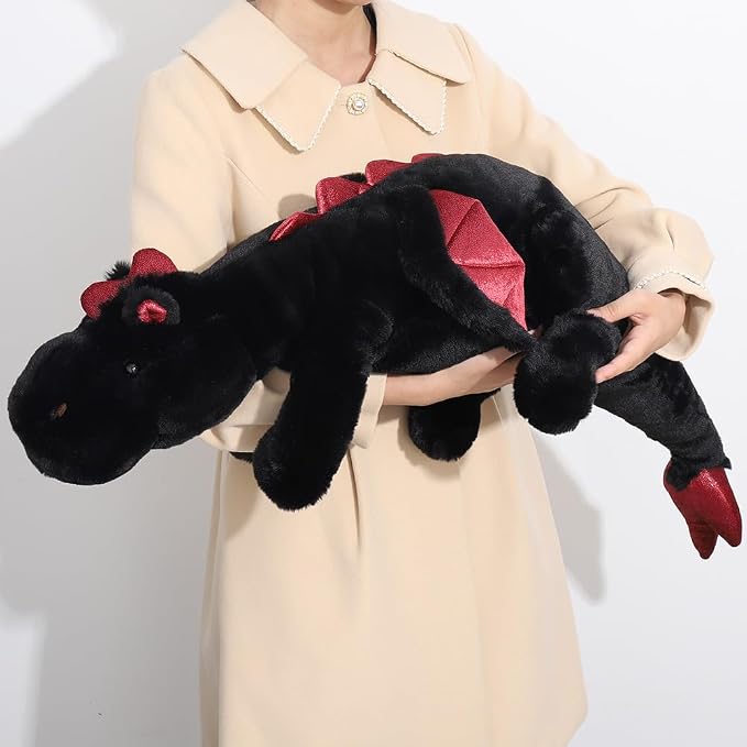 Giant Dragon Stuffed Animal 51.2" 8Lbs, Soft Weighted Stufffed Plush Toy, Black Dragon Plushy Pillowfort for Kids and Adults