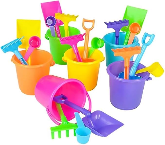 The Dreidel Company 48-Bulk Pack Mini Beach Playsets, Play Set Includes 1 Sand Bucket, 1 Shovel, 1 Rake, and 1 Scoop, Birthday Treats for Boys and Girls, Party Favors for Kids and Toddlers (48-Pack)