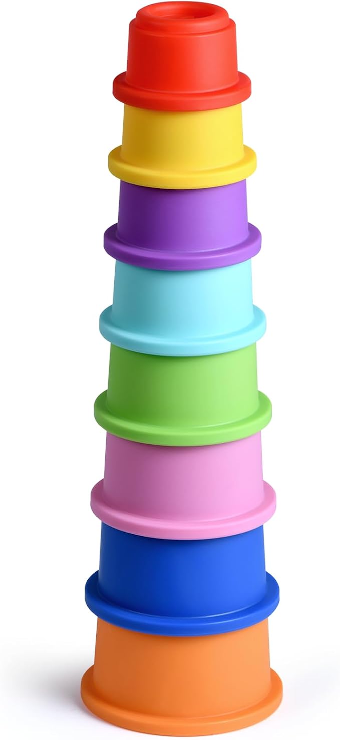 ZYFLSQ Stacking Cups Baby Toy 8 Pcs, Nesting Cups for Babies 6 Months+, Bath Toys with Pattern for Kids, Montessori Educational Toys for Toddler