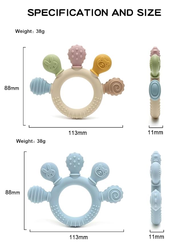 HippoBaby Silicone Teether for Babies 2-Pack – Soft & Easy Grip Teething Toys for Infants & Toddlers – 100% Food Grade Silicone, CPC Certified, BPA-Free Gum Soothers (Palm Teether/Colorful & Blue)