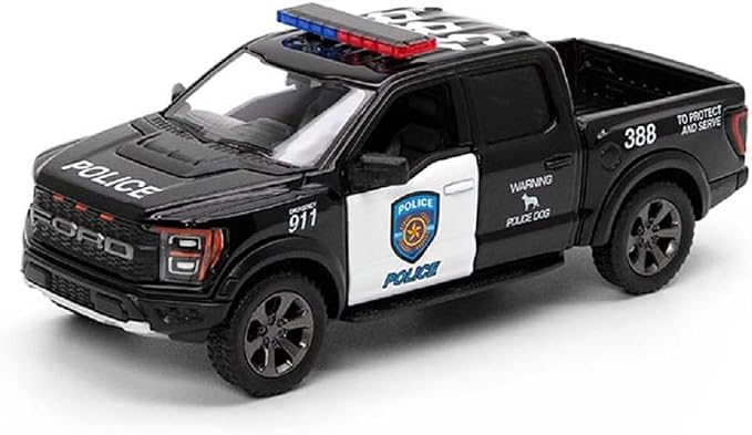 KiNSMART - 2022 Ford F-150 Raptor 5" 1:46 Scale Die Cast Model Toy Truck (Rescue Police Edition)