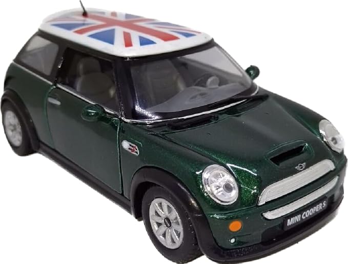 KiNSMART - Mini Cooper S 5" 1:28 Scale Die Cast Metal Model Toy Car (Green British Flag)