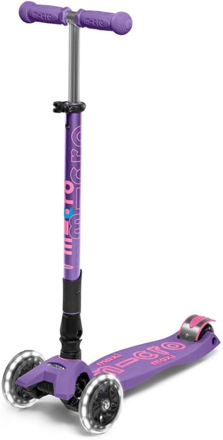 Micro Kickboard | Maxi Foldable LED Kids Scooter for Ages 5-12 | Children up to 110 lbs | 3 Wheel Lean-to-Steer Design | Adjustable T Bar | Smooth Ride, Motion Activated PU LED Wheels | Swiss Design