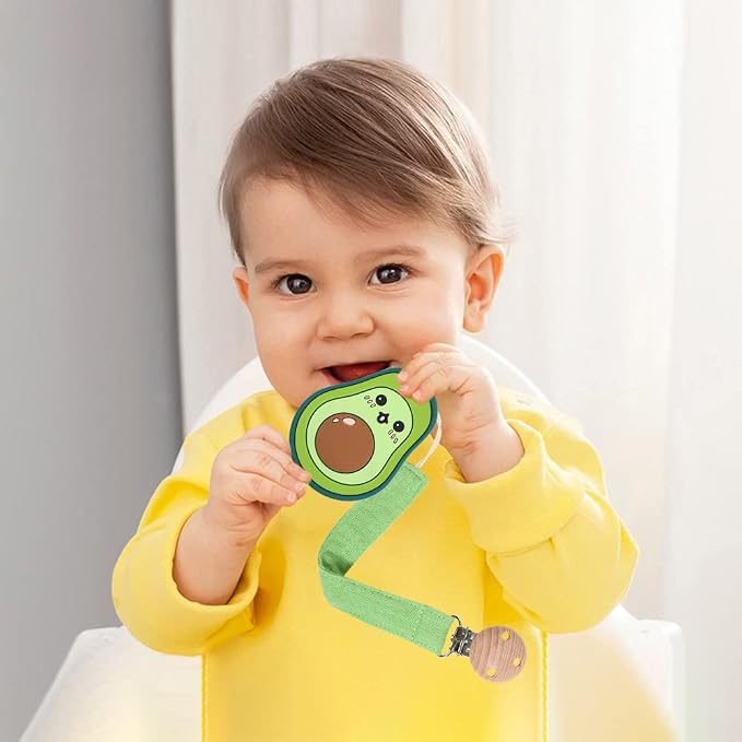 Baby Food Grade Silicone Teether Toy with Pacifier Clip Holder,Teething Pain Relief Toys Gift Set for 3 Months+ Boys and Girls,Freezer Safe,BPA Free (Avocado)